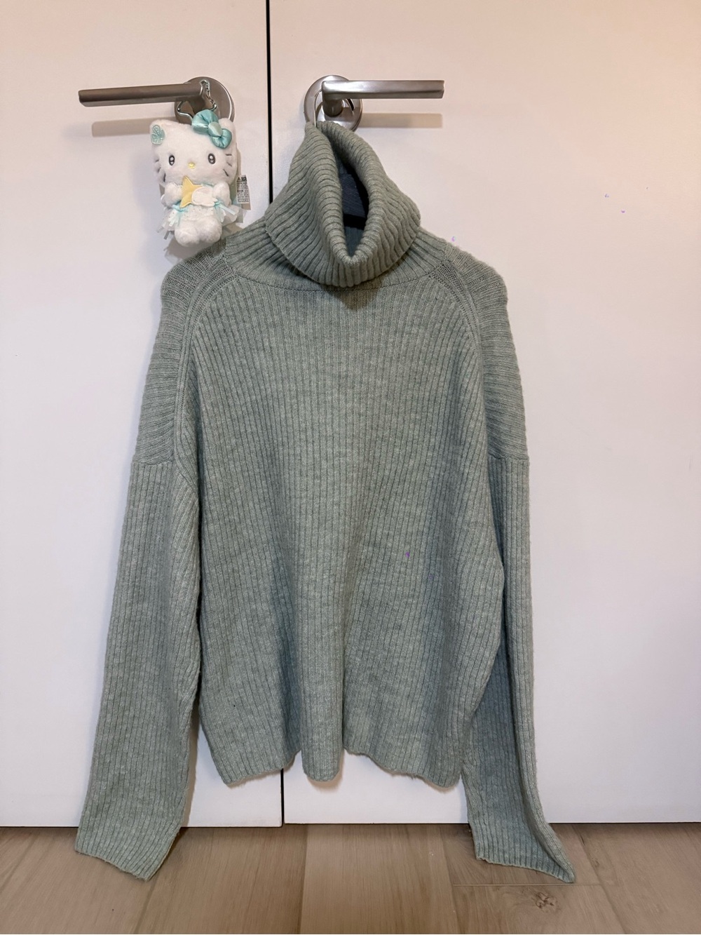 H&M Cozy Ribbed Turtleneck Sweater - Sage Green